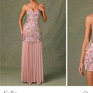 Embellished Convertible Lace-Up Gown in Floral Pink